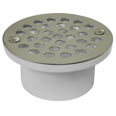 Jones Stephens 2in. x 3in. General Purpose PVC Drain with 4-1/4in. Nickel Bronze Round Strainer D54013